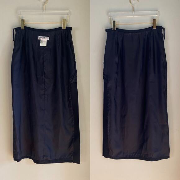 Vintage YSL Yves Saint Laurent Textured Raw Silk Midi Skirt Blue FR 42 US 8 READ - Picture 6 of 9
